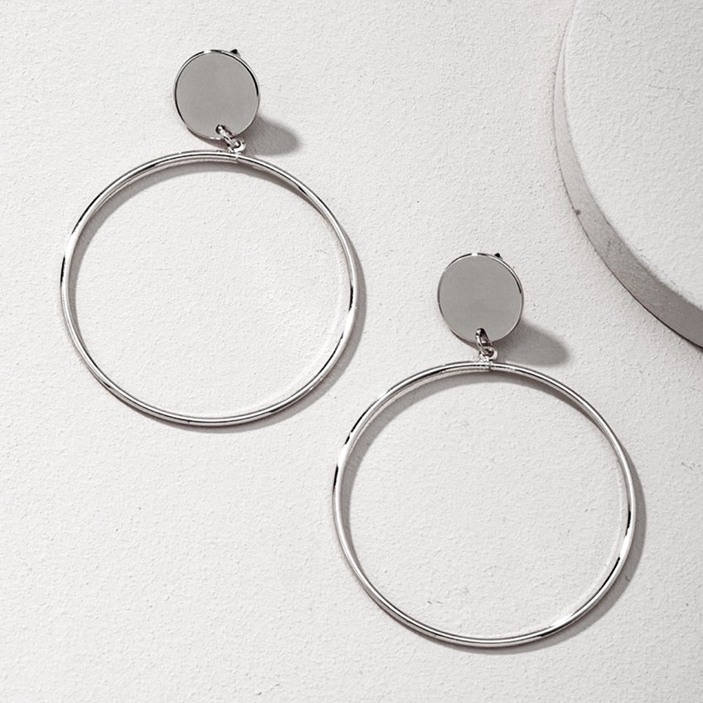 Any 2/$20! Silver Drop Stud Hoop Circle Earrings - Picture 3 of 9